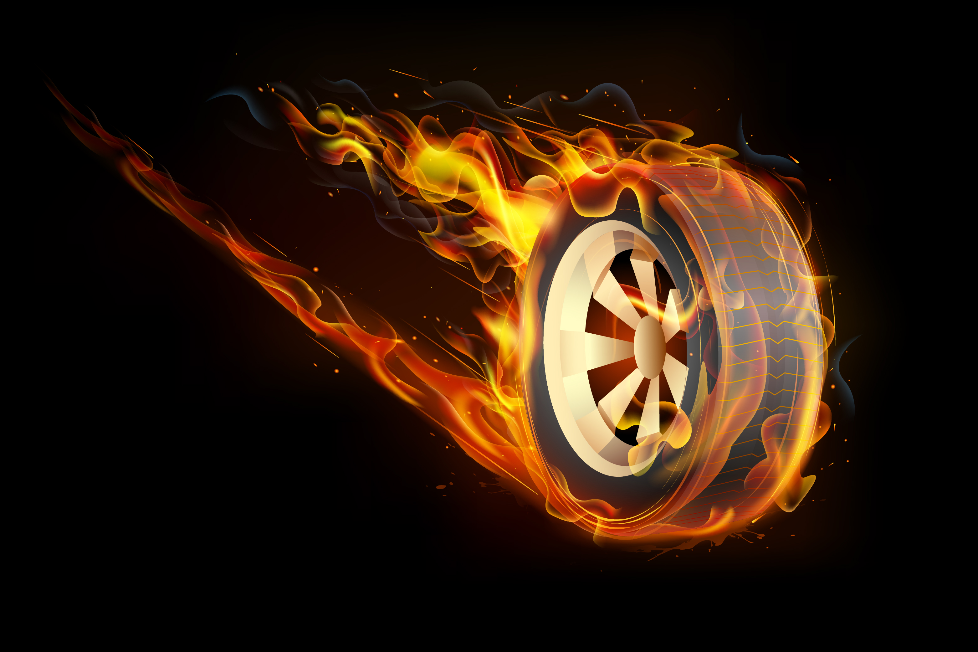 tires with flame background vector