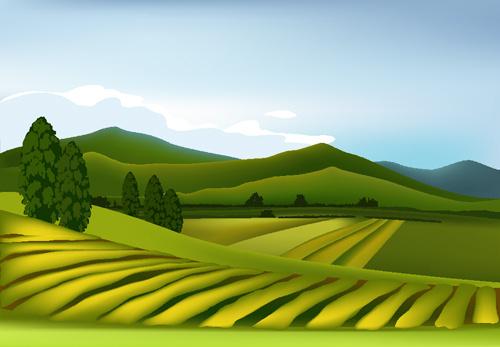 beautiful fields landscapes vector set