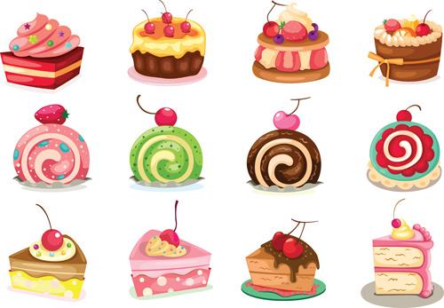 various sweet cakes set vector