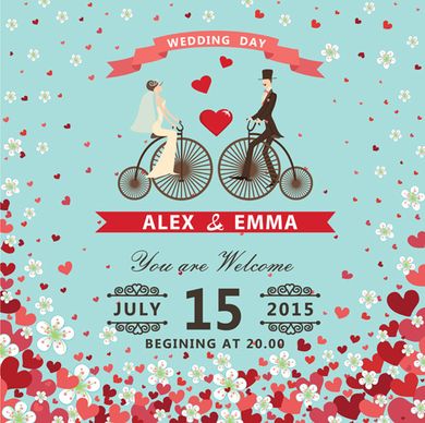 romantic wedding cards retro style vector