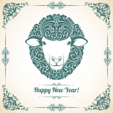 sheep new year15 retro vector background