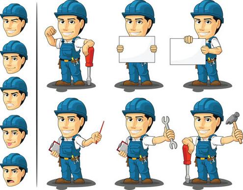 funny cartoon builders vector illustration