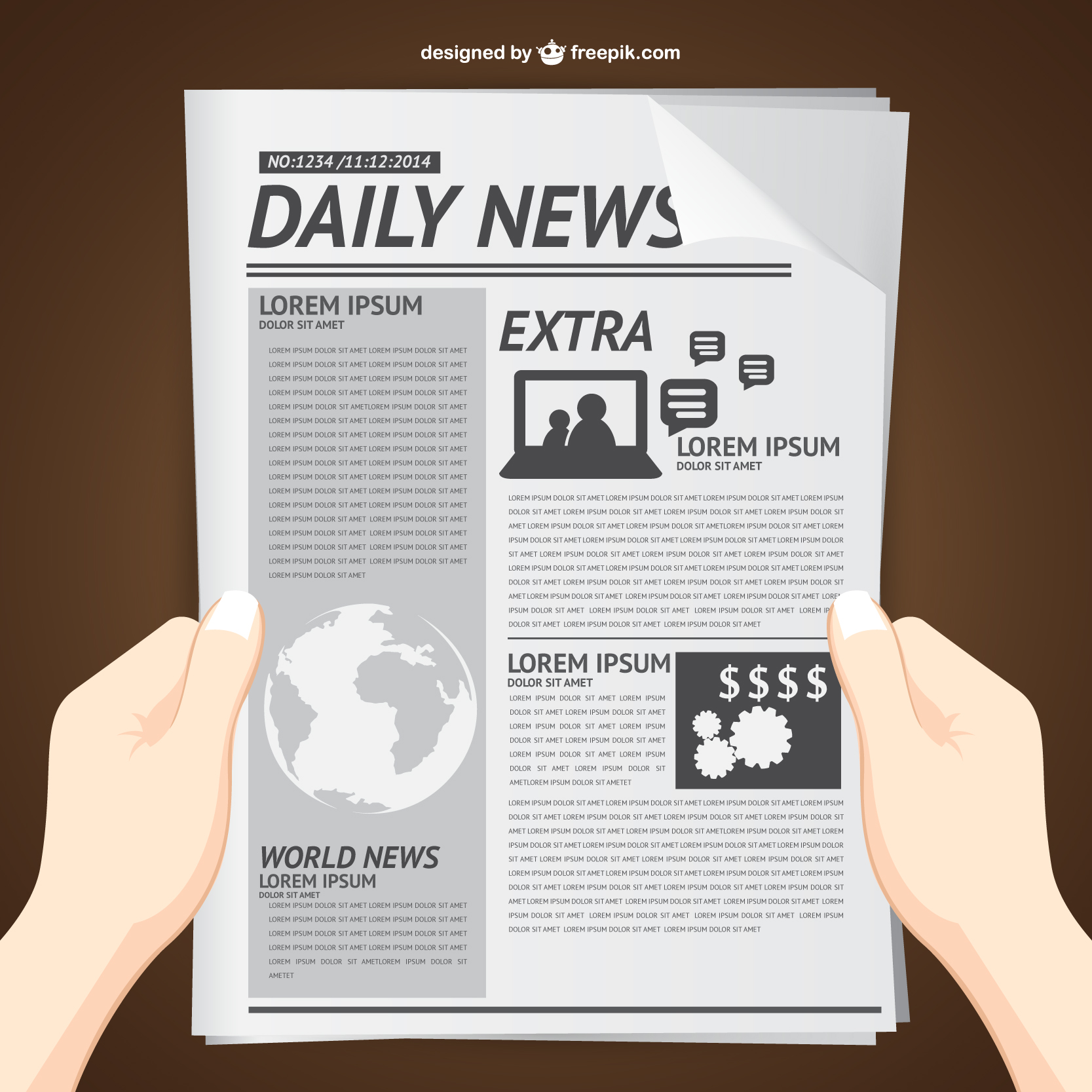 hands with newspaper vector