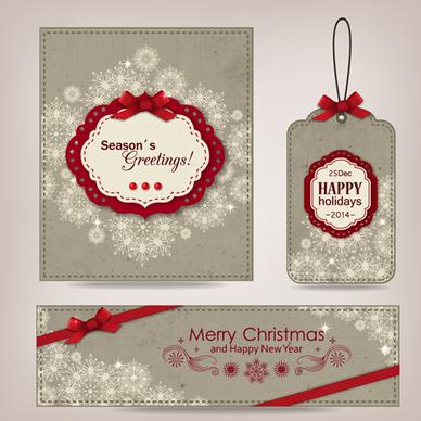 vintage christmas card with banner and tag vector