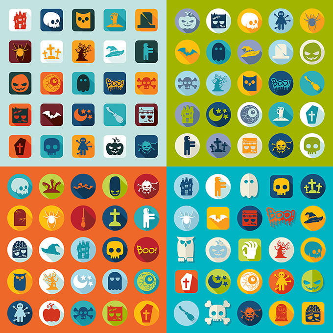 halloween cartoon icons flat vector