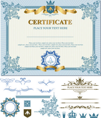 certificates template with ornament kit vector