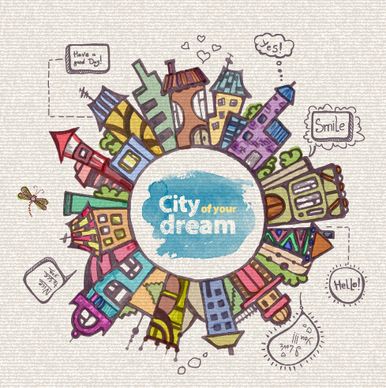 hand drawn dreams city design vector