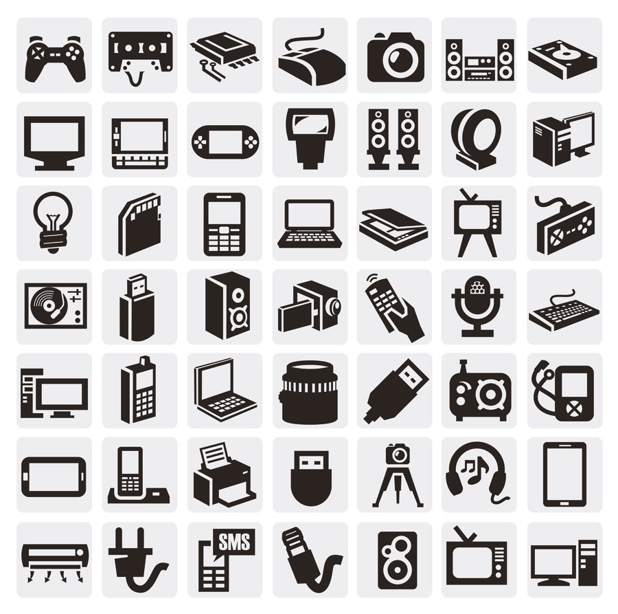 huge collection of black and white icons vector