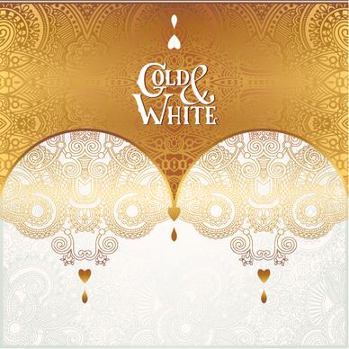 gold with white floral ornaments background vector illustration set