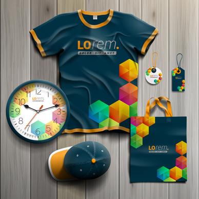 t shirt with tags cap bag and clock kit vector