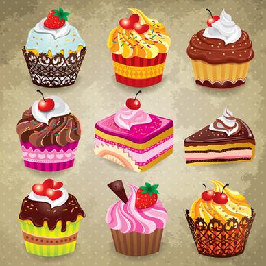 various sweet cakes set vector