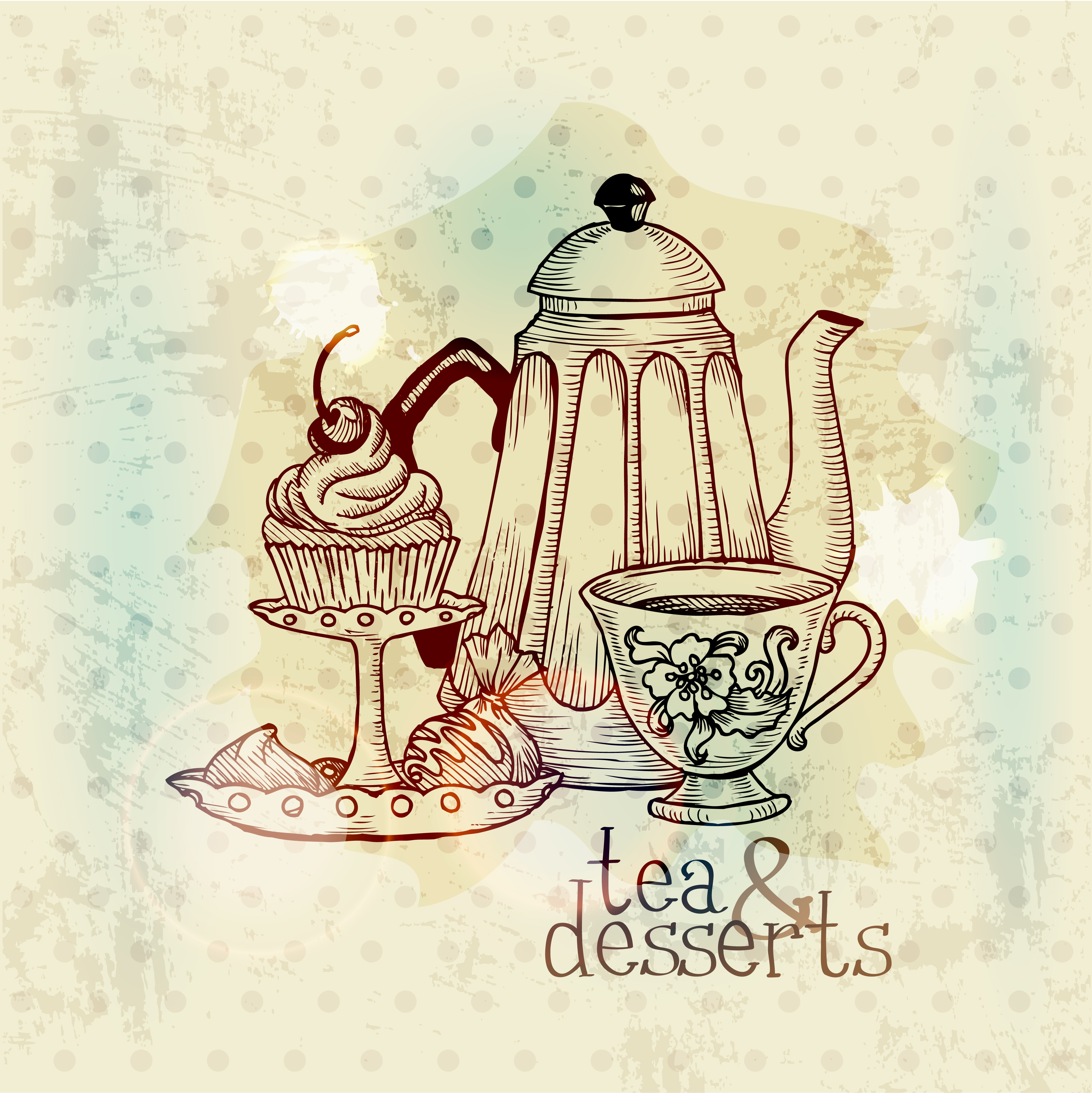 vintage with retro tea hand drawning vector