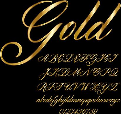 glossy golden alphabet and numbers vector