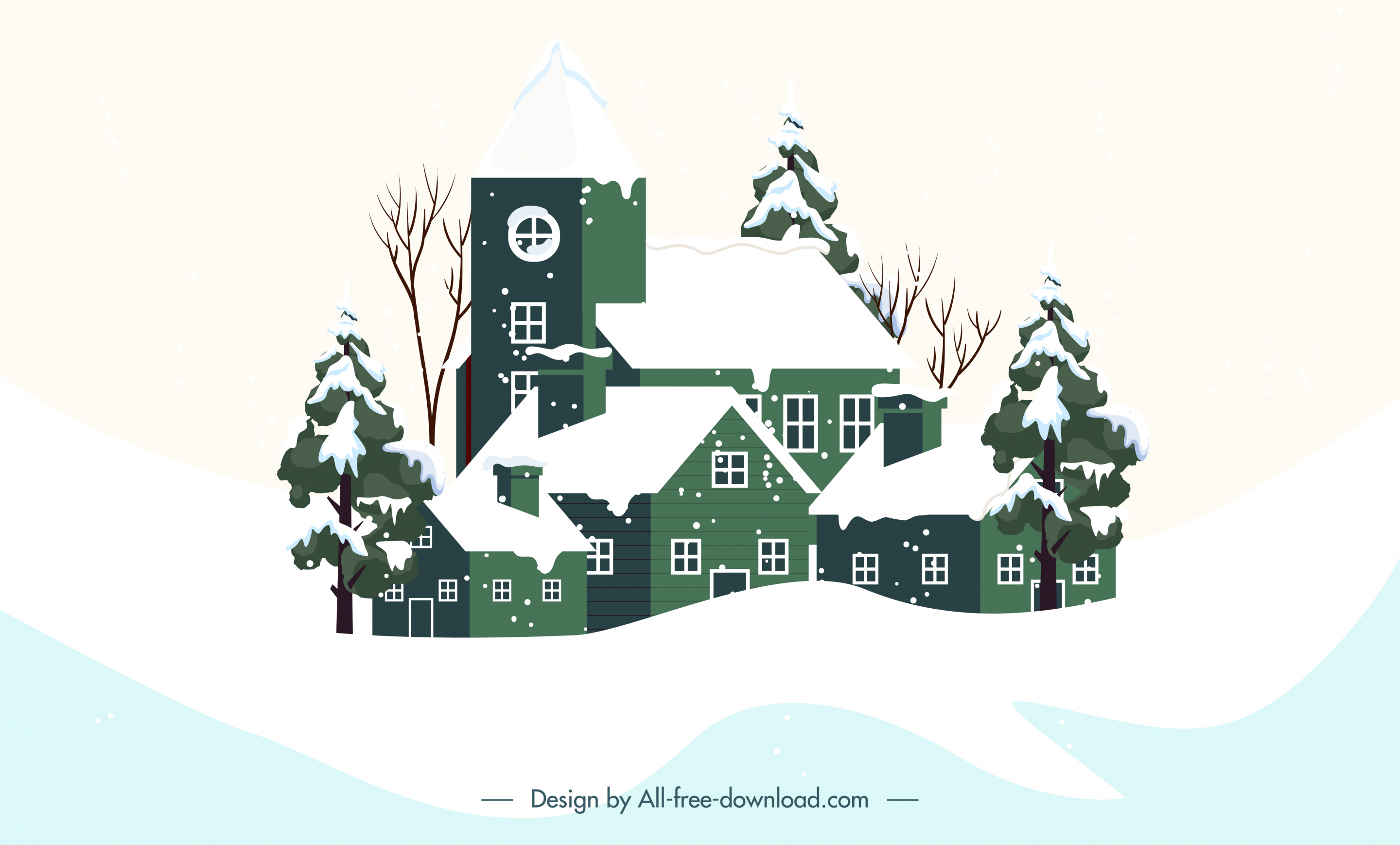 winter background snowfall houses sketch