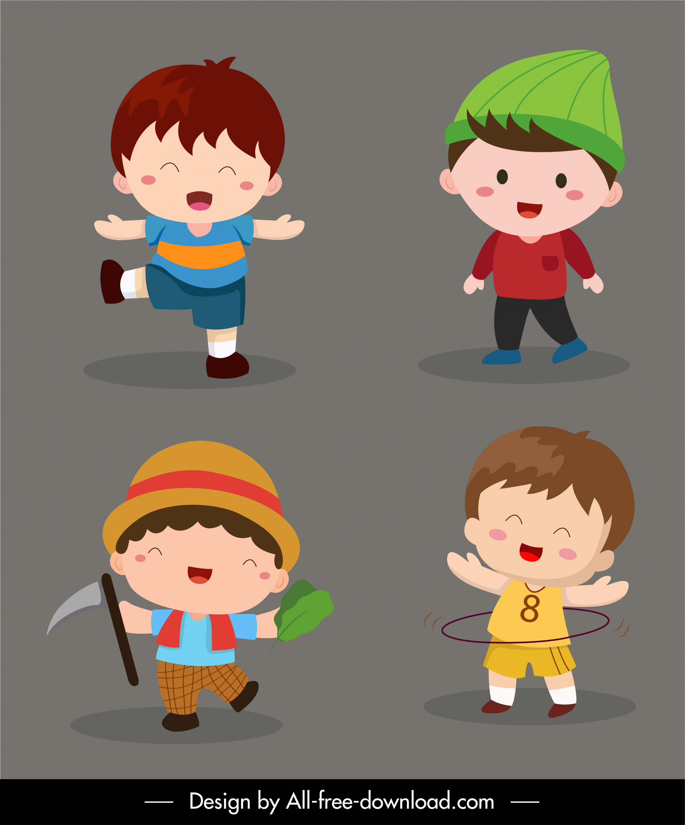 childhood elements joyful kids sketch cute cartoon characters