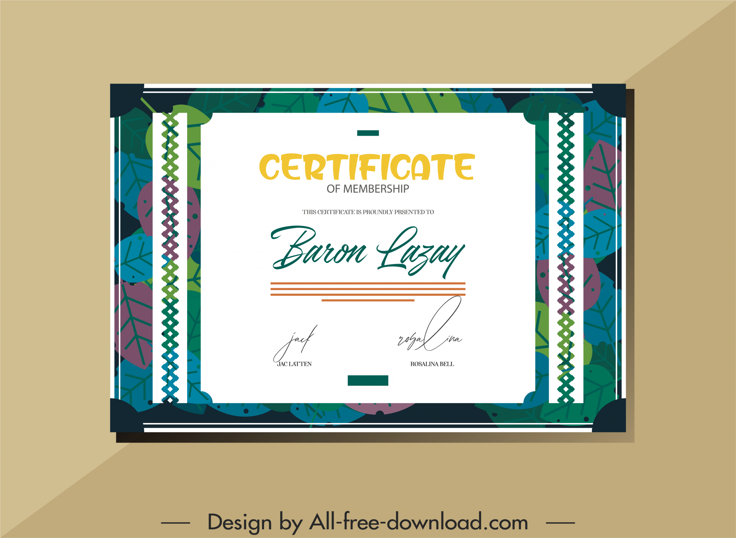 certificate template colorful flat classical leaves decor