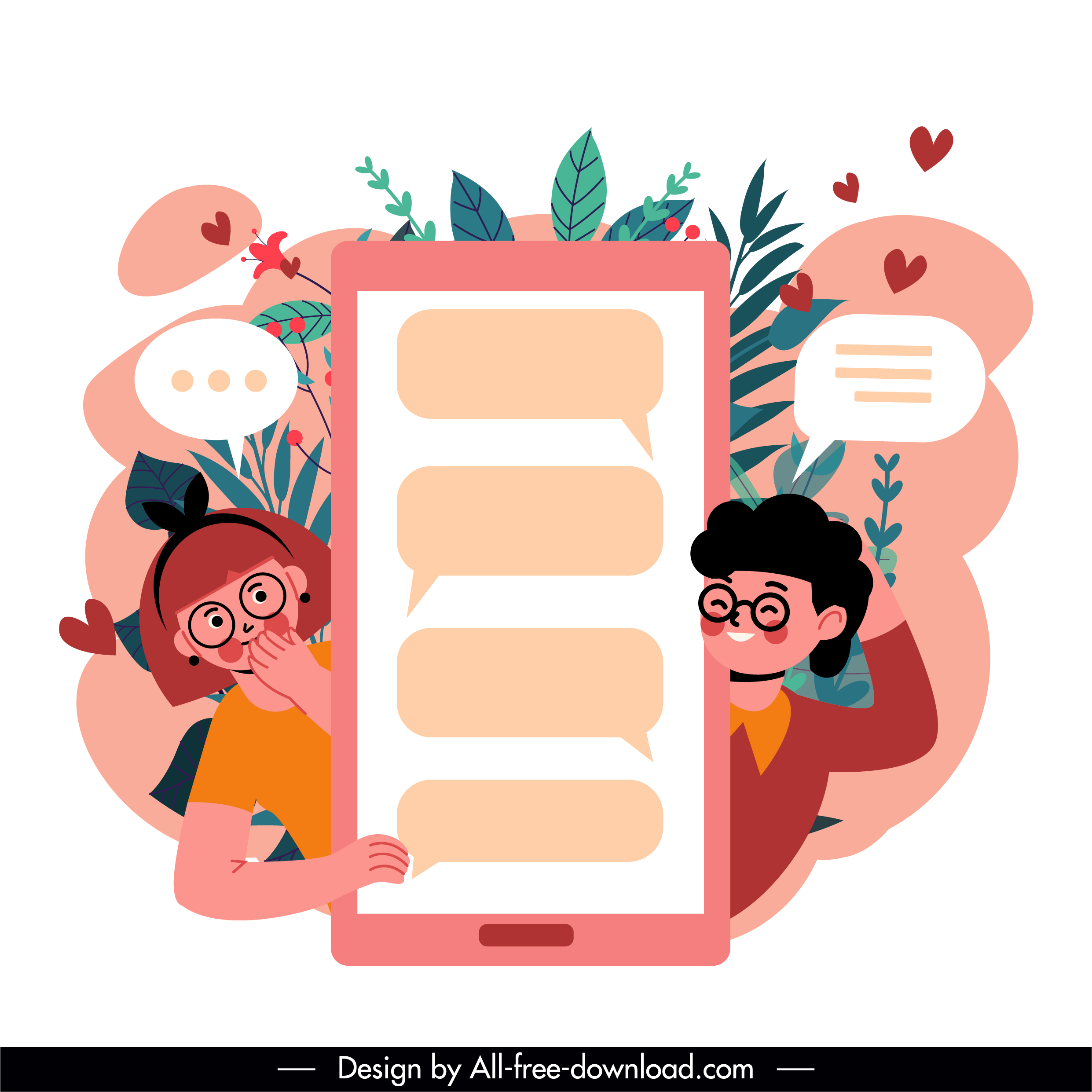 online dating background love couple speech bubbles sketch