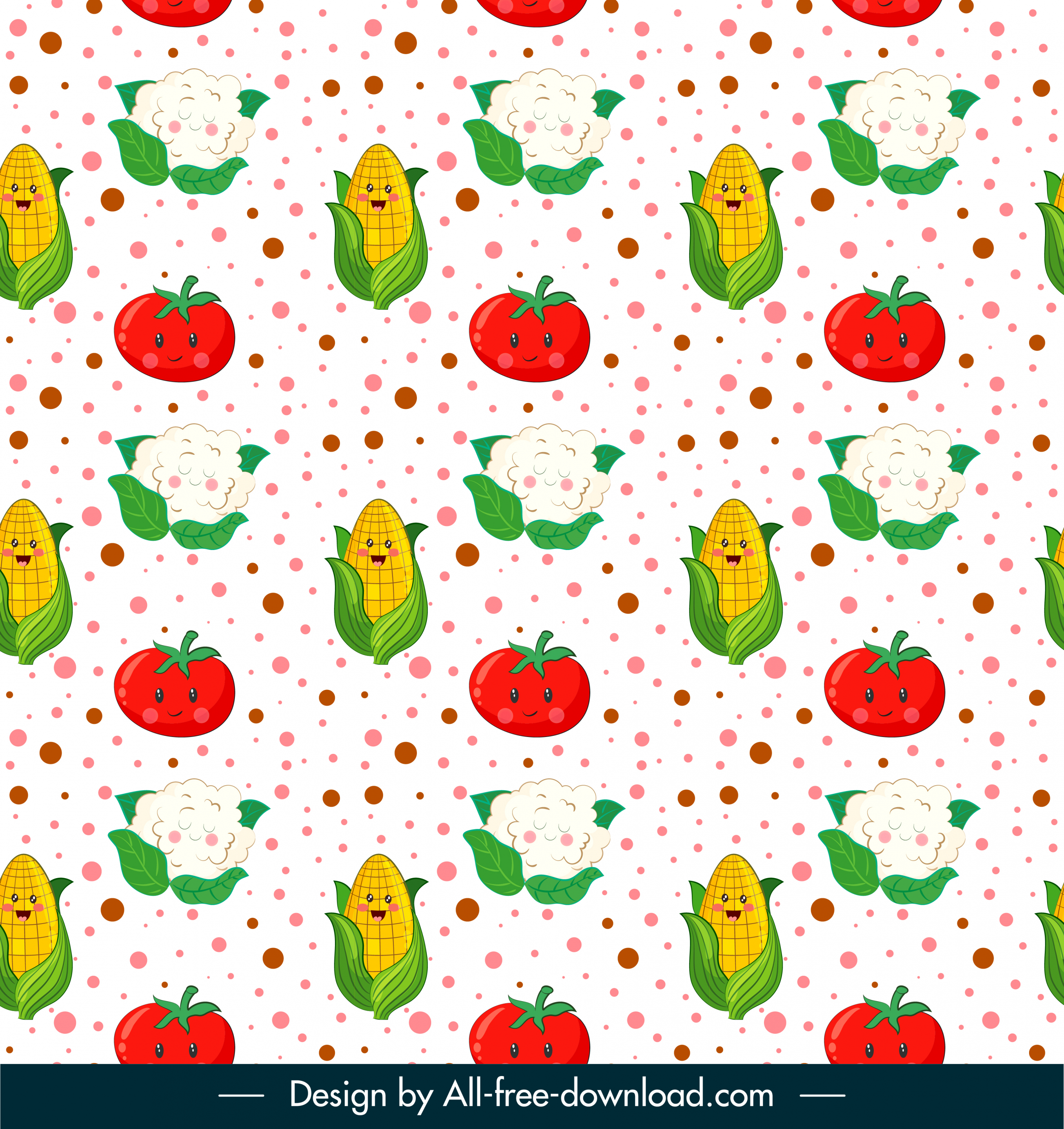 food pattern template repeating stylized corn tomato sketch