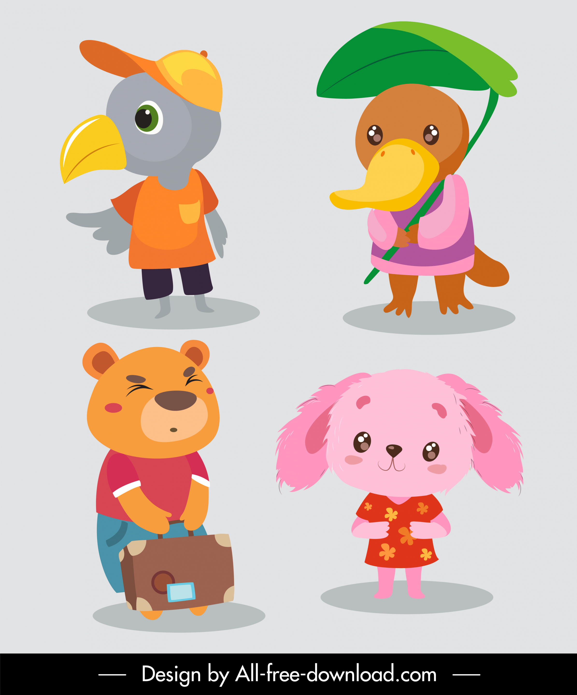 kid animals icons cute stylized cartoon characters sketch