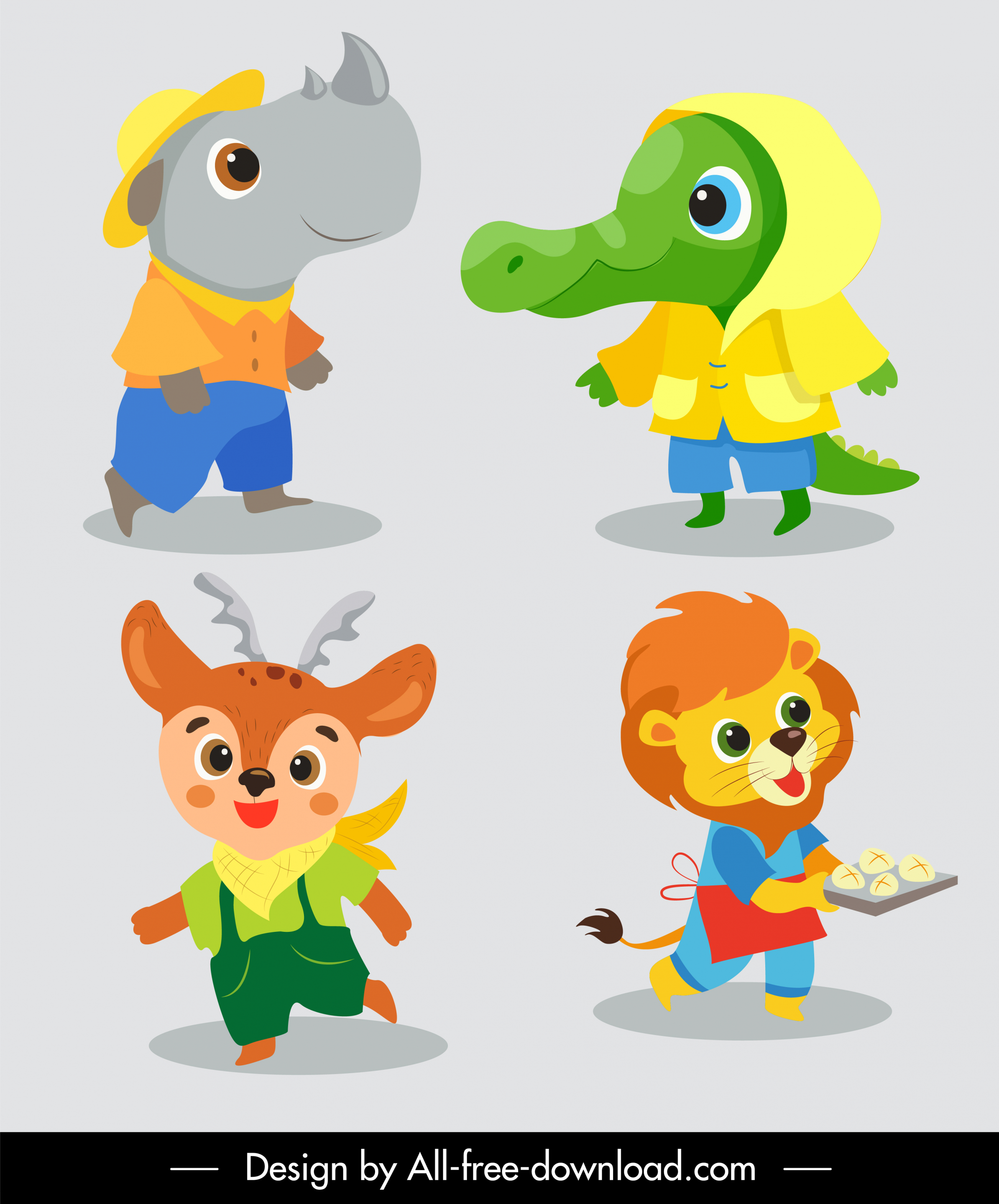 animals icons cute stylized cartoon characters sketch