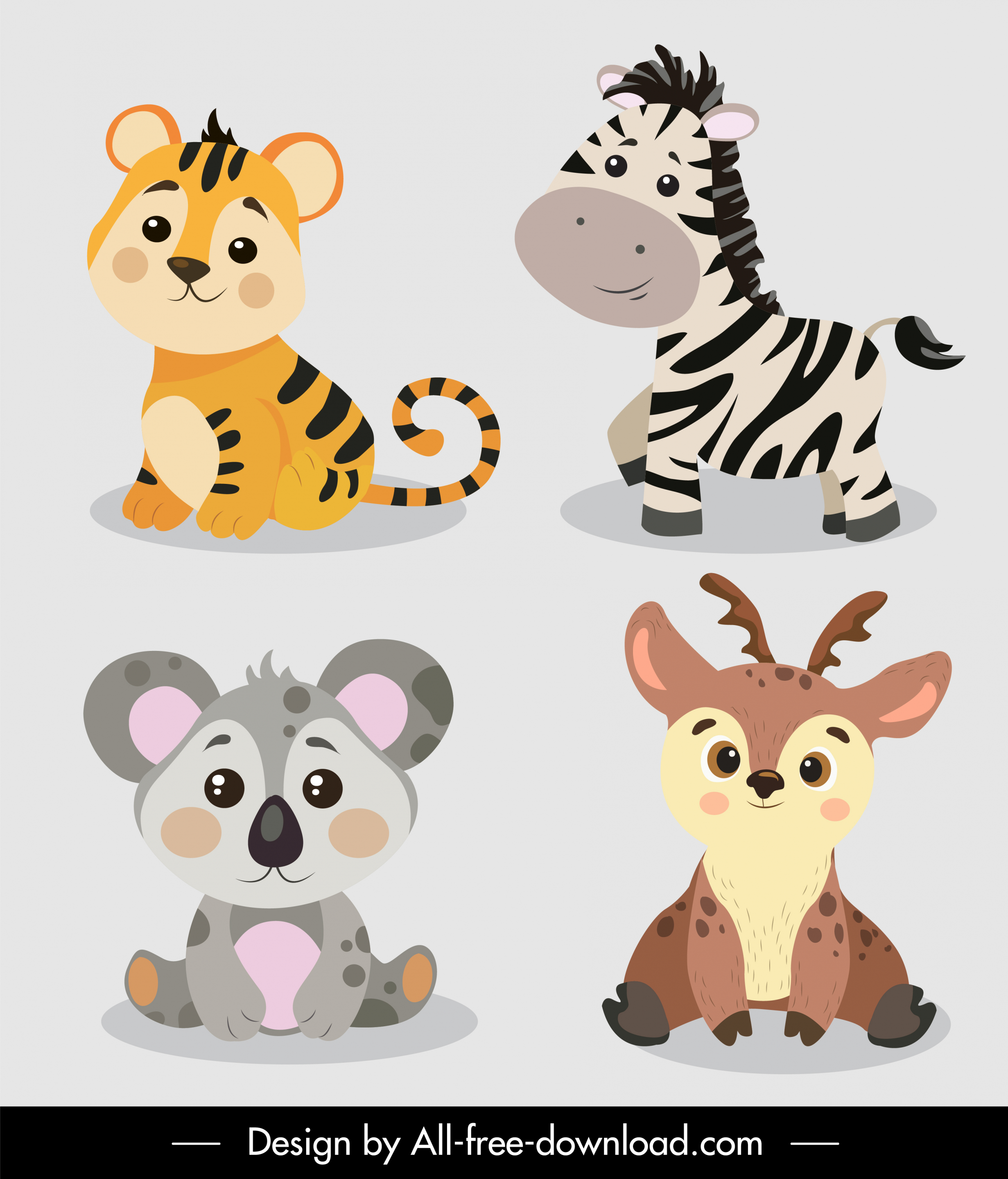 baby animals icons tiger zebra reindeer koala sketch