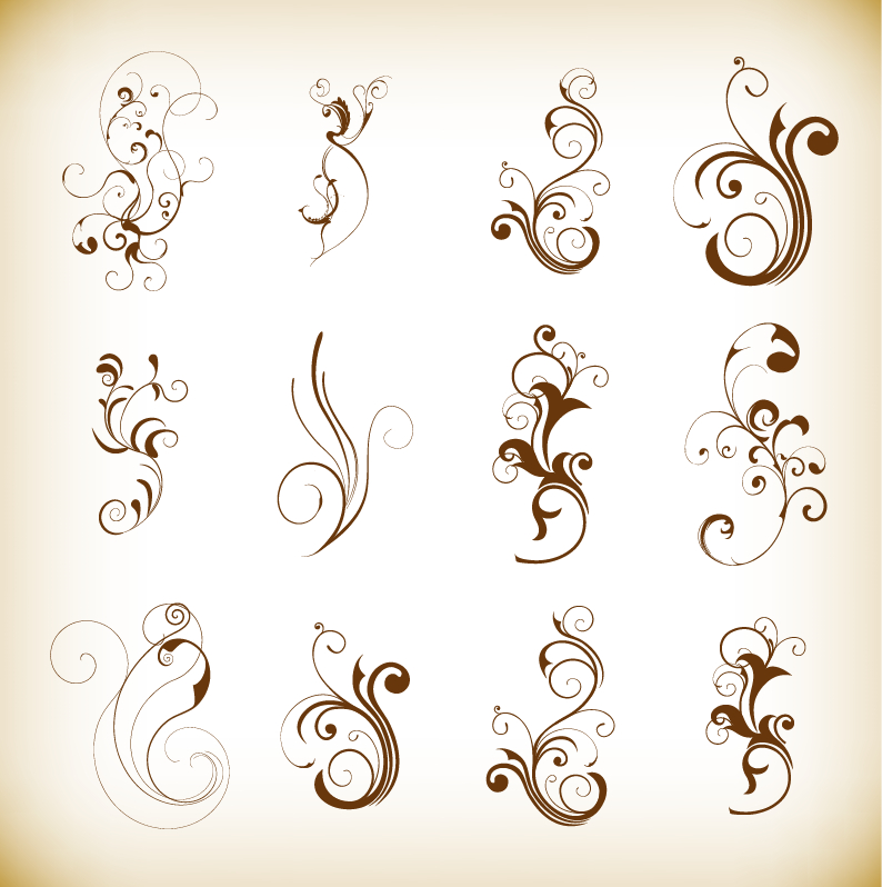 swirl floral decorative pattern elements vector set