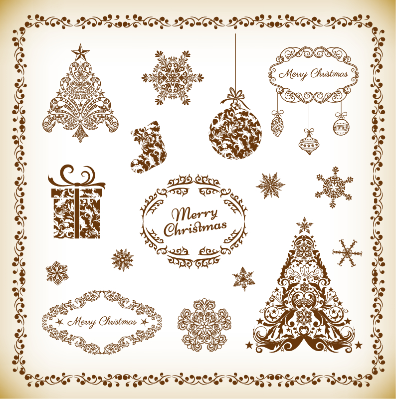 decorative floral elements for christmas vector set