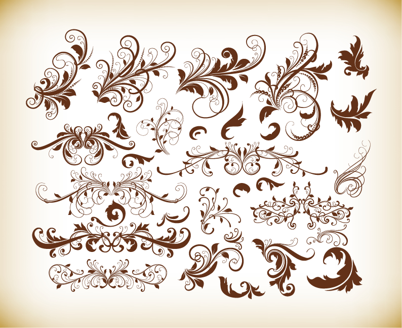 floral decorative ornament elements vector set