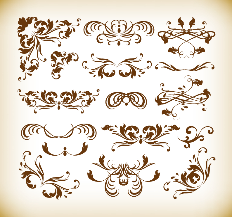 floral decorative elements vector graphics set