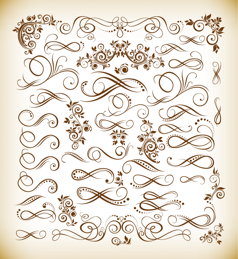 vintage calligraphic design elements vector illustration set