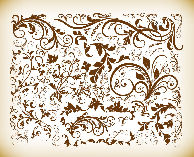 vintage design floral elements vector illustration set