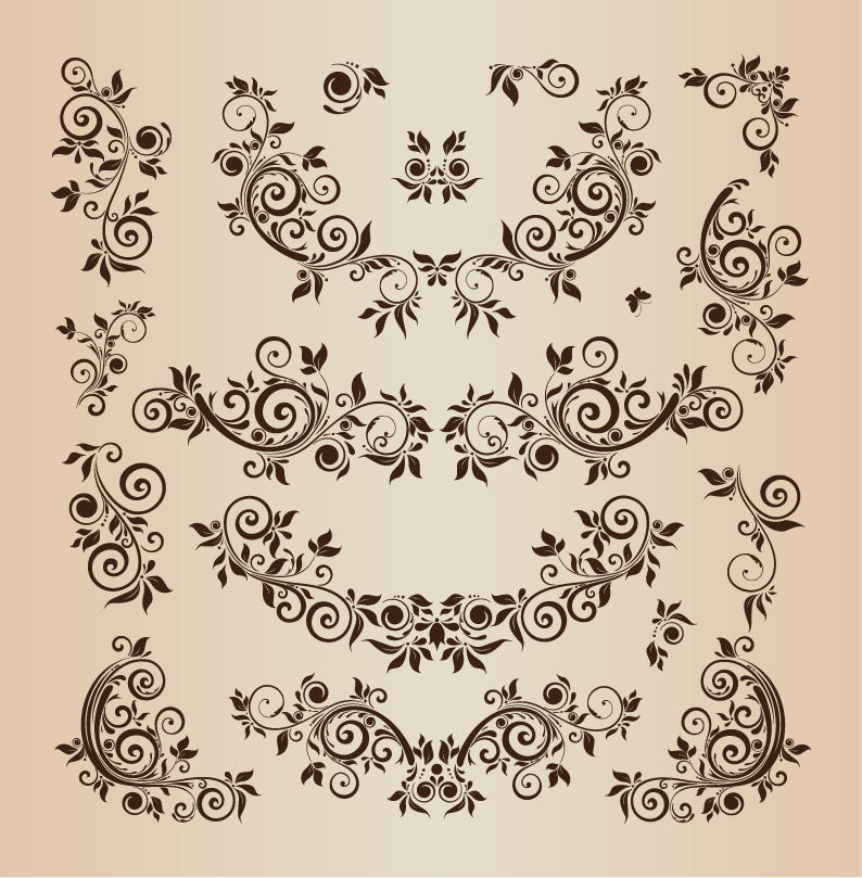 floral design elements vector illustration set