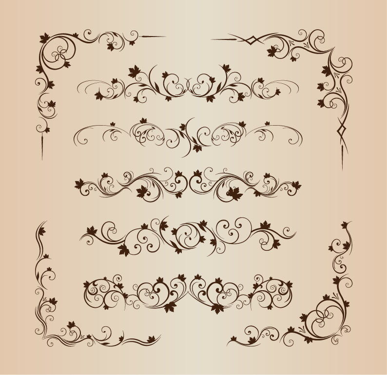 floral decorative ornament vector set