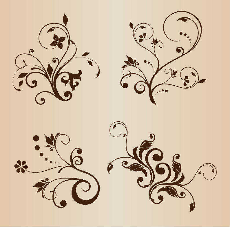 4 swirly floral decorative elements