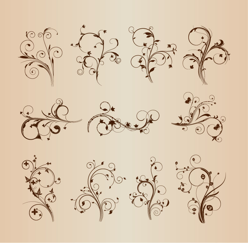 swirling flourishes decorative floral elements vector illustration set