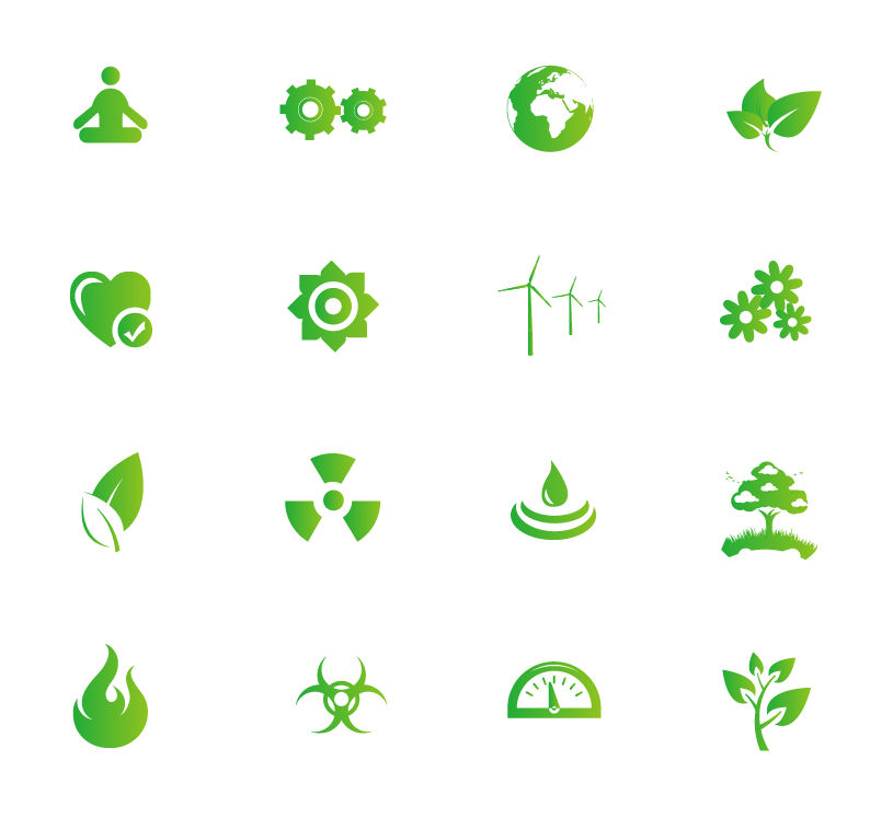 nature and environment green symbols vector set