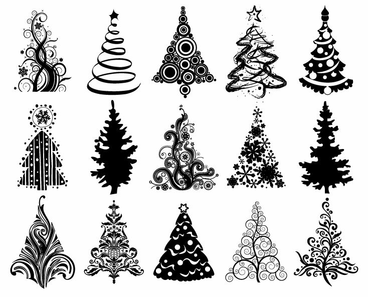 set of christmas trees vector graphic