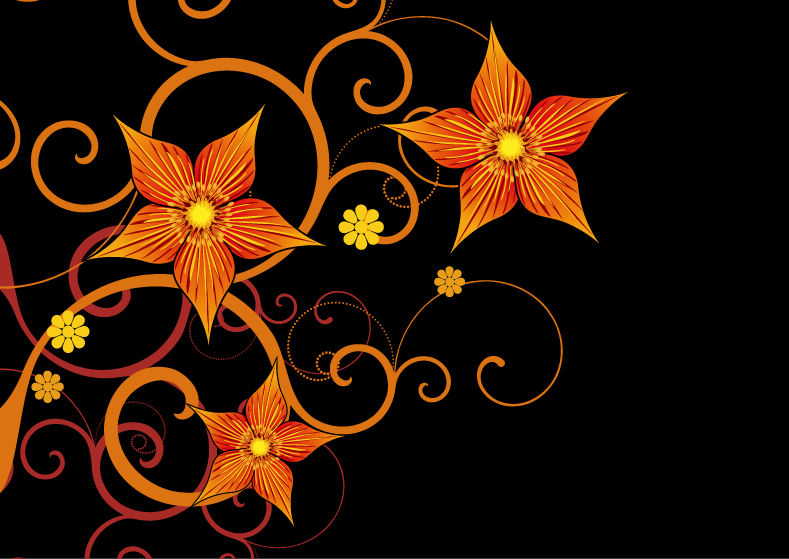 orange decorative flower on black background