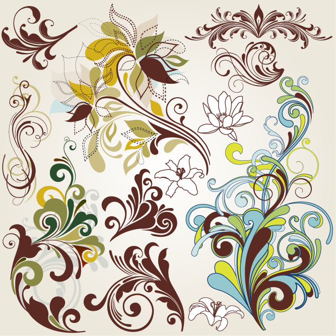 set of floral elements for design