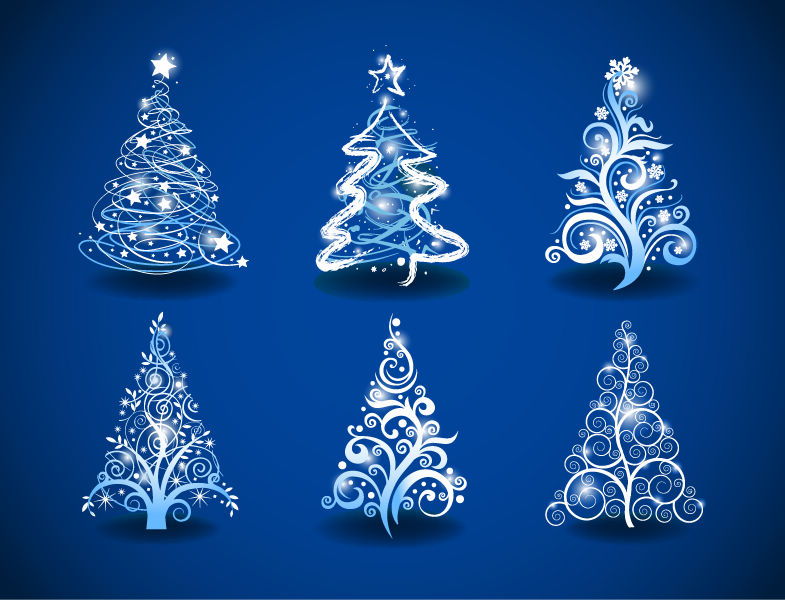 christmas trees on blue background