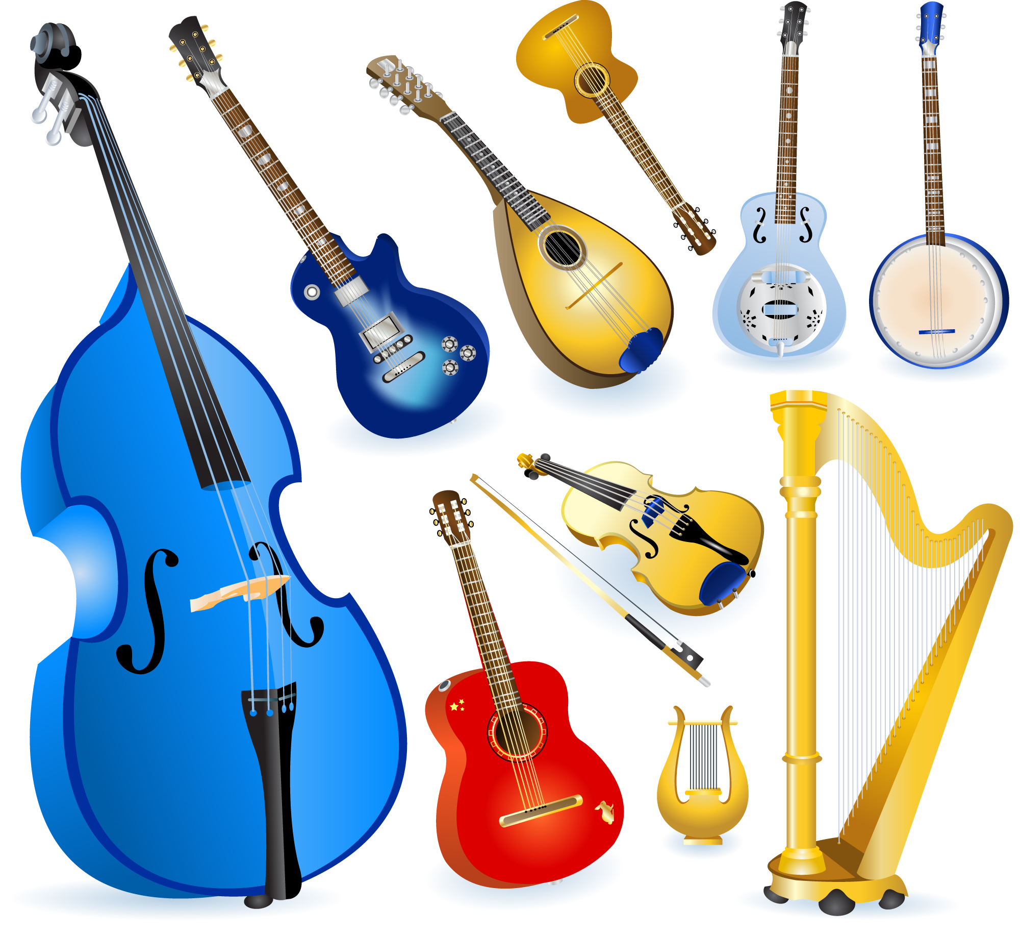 different string instruments elements vector set