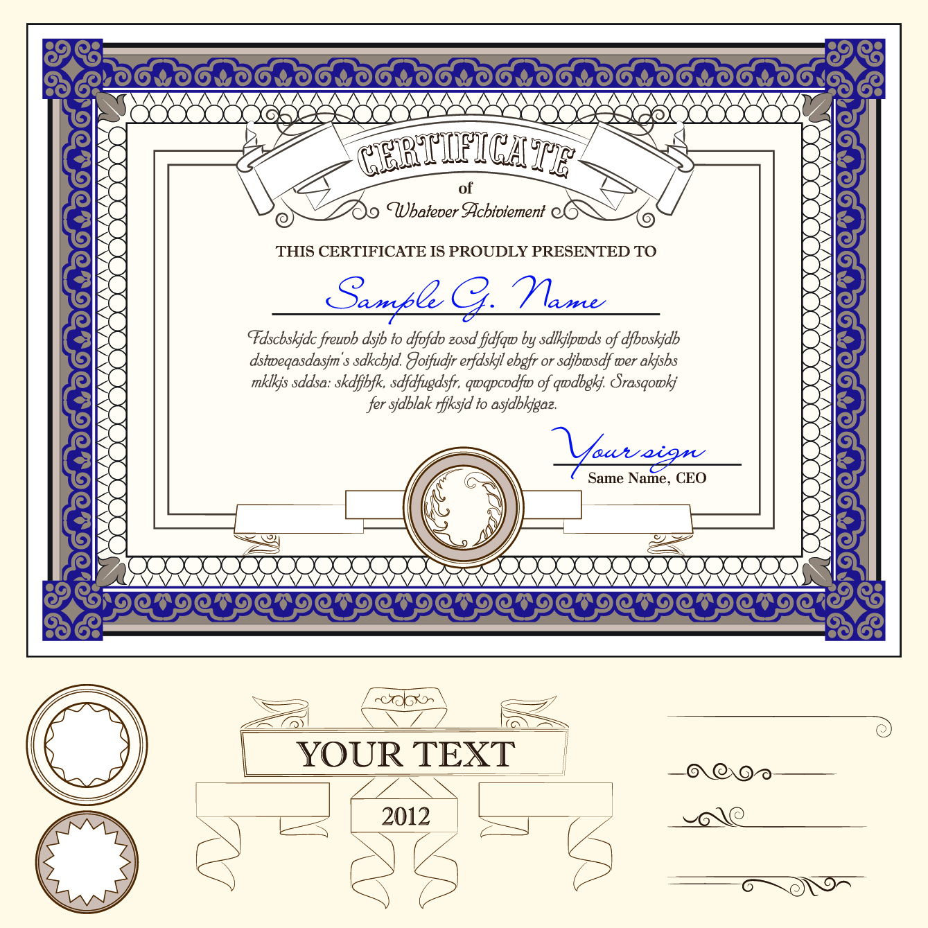 certificate template and decoration borders design vector