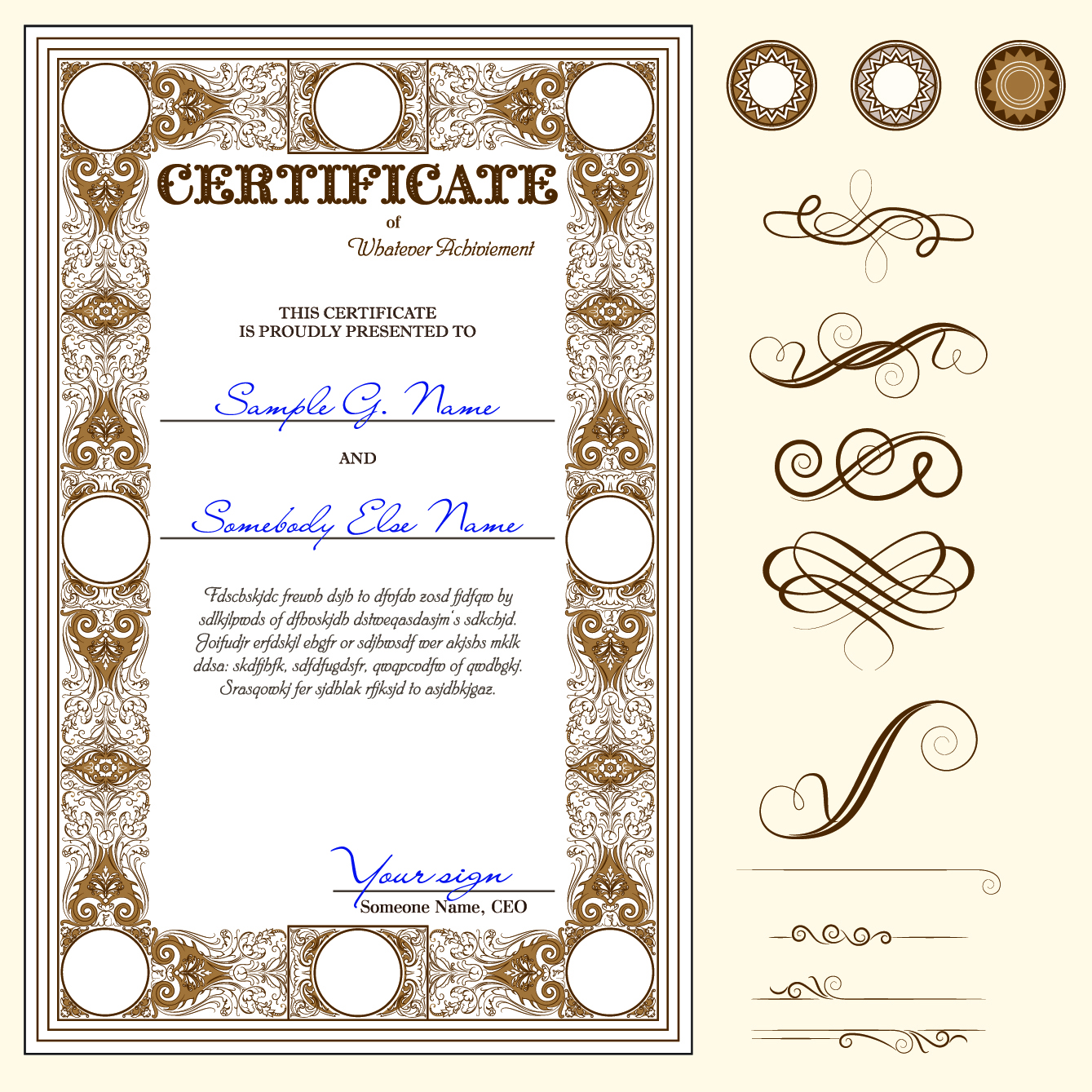 certificate template and decoration borders design vector