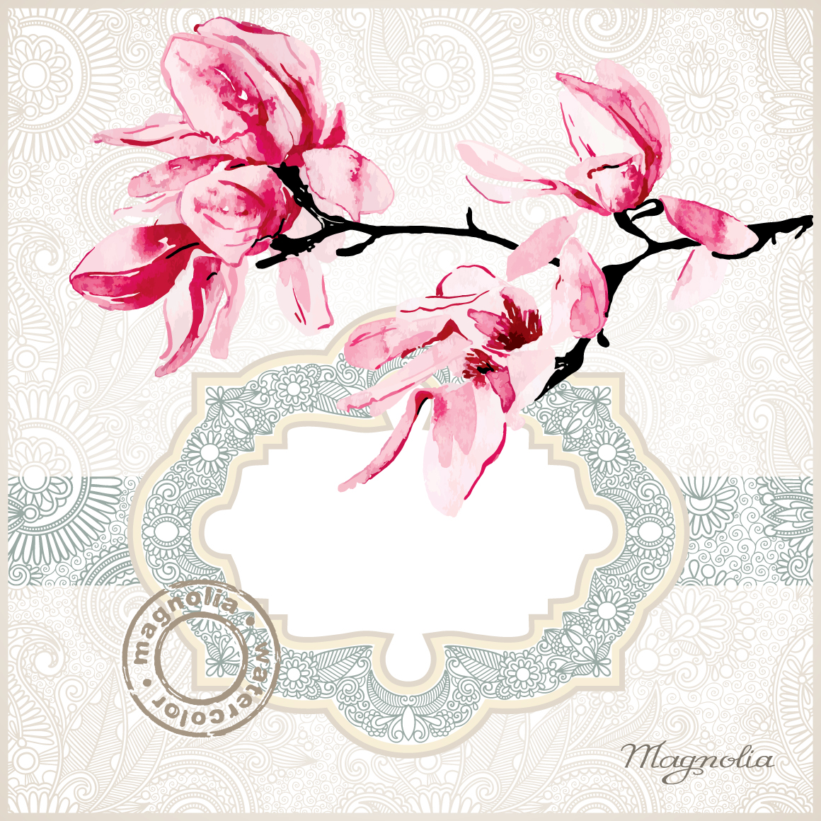 set of magnolia invitations cover vector graphic