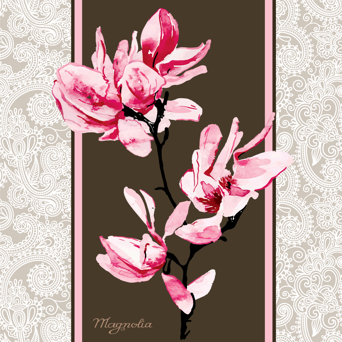 set of magnolia invitations cover vector graphic