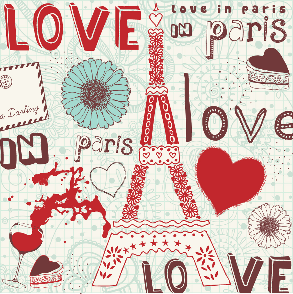 romantic love theme elements vector set