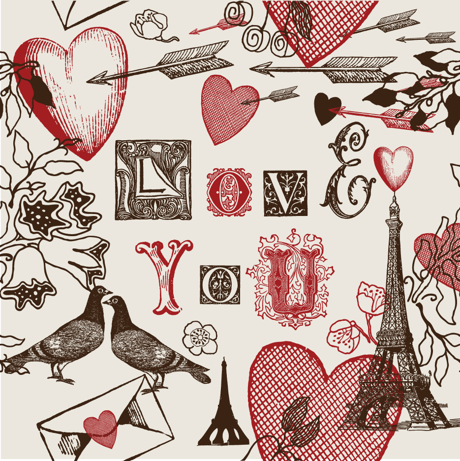 romantic love theme elements vector set