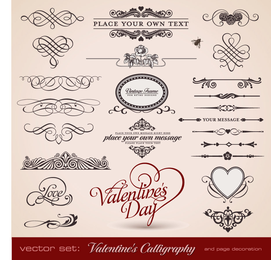 romantic love theme elements vector set