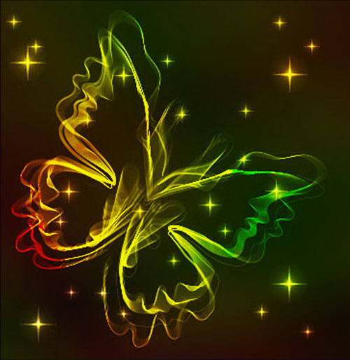 black background with bright butterfly vector graphic