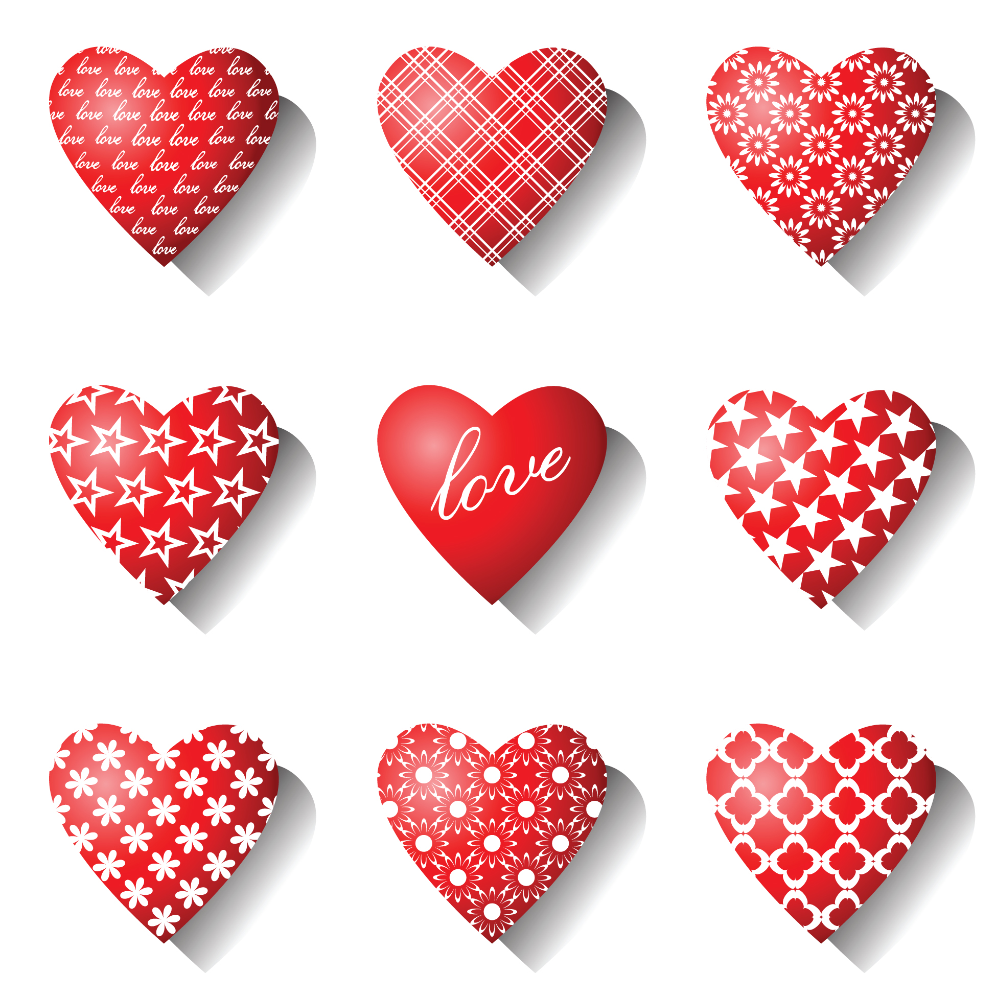 different heart icons design vector set